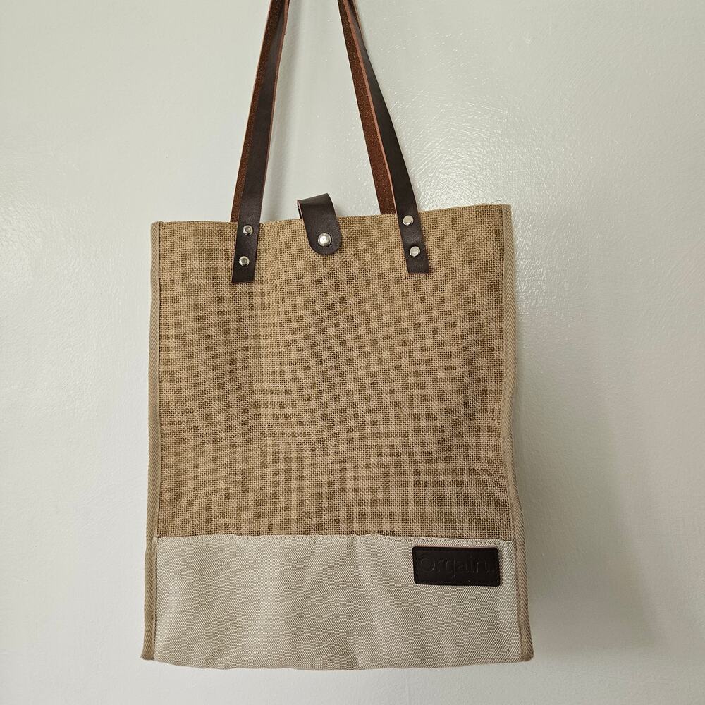 Orgain Everyday Jute Tote Bag‎ Natural Ivory Burlap Carryall Purse